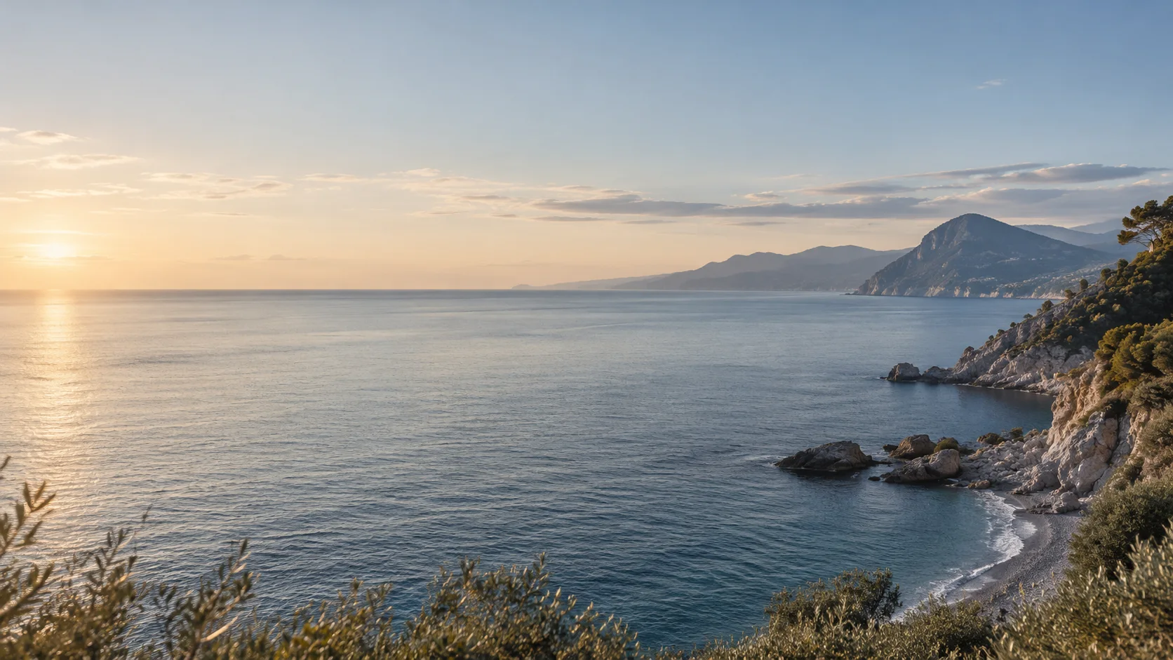 Quiet coast in soft morning light – AI-generated mood image
